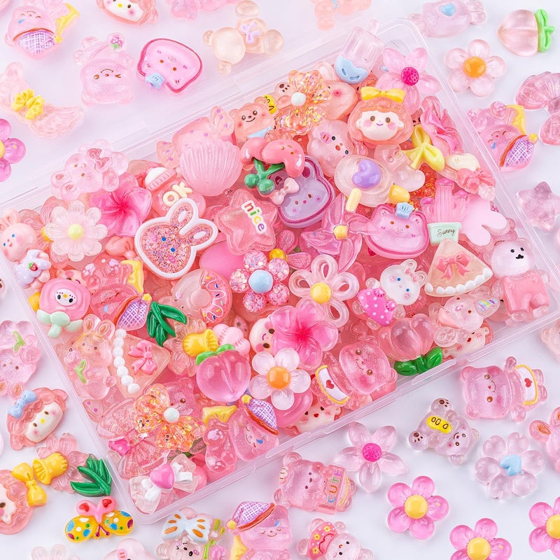 Glitzest 100PCS TINKRSTUFF Pink Slime Charms Jelly Cute Flatback Resin Charms for Slime, Kawaii Random Decoden Charm for Embellishments Phone Junk Case Charms Bulk, Hairpins Scrapbooking Crafting & DIY Decor - Image 1